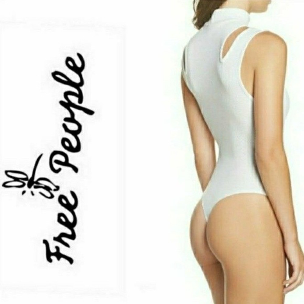 FREE PEOPLE TOP BODYSUIT WHITE CUT-OUT SLEEVELESS SMALL S WOMENS SMALL